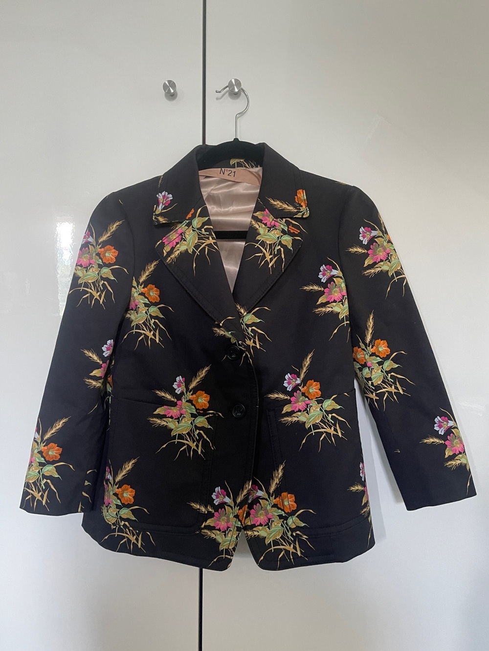 No. 21 N21 Italian Cotton Black Floral Print Blazer Jacket 40 XS